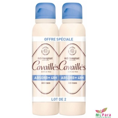 Rogé Cavailles  ABSORB+ Déodorant anti-transpirant 48h spray lot 2x150ml