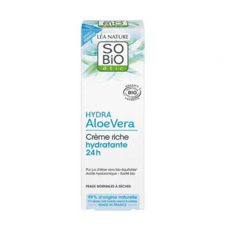 SO'BIO ETIC hydra aloe vera creme riche hydratante 24h 50ml