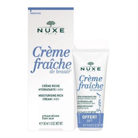 NUXE CRÈME FRAÎCHE DE BEAUTÉ CRÈME RICHE HYDRATANTE 48H 30ML + 3EN1 15 ML OFFERTE
