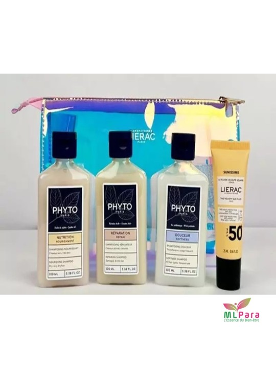 PHYTO KIT VOYAGE ( SHAMPOING 100ML*3 + ECRAN LIERAC SUNISSIME 25ML GRATUIT + TROUSSE GRATUITE )