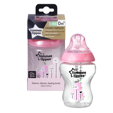 TOMMEE TIPPEE biberon 0m+ rose 260ml ref/42250205