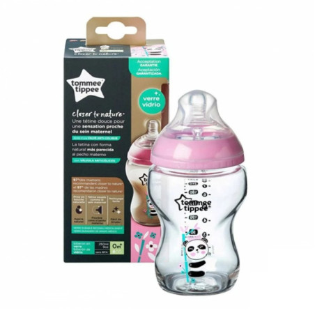 TOMMEE TIPPEE biberon  0m+ verre panda rose250ml ref/42270610