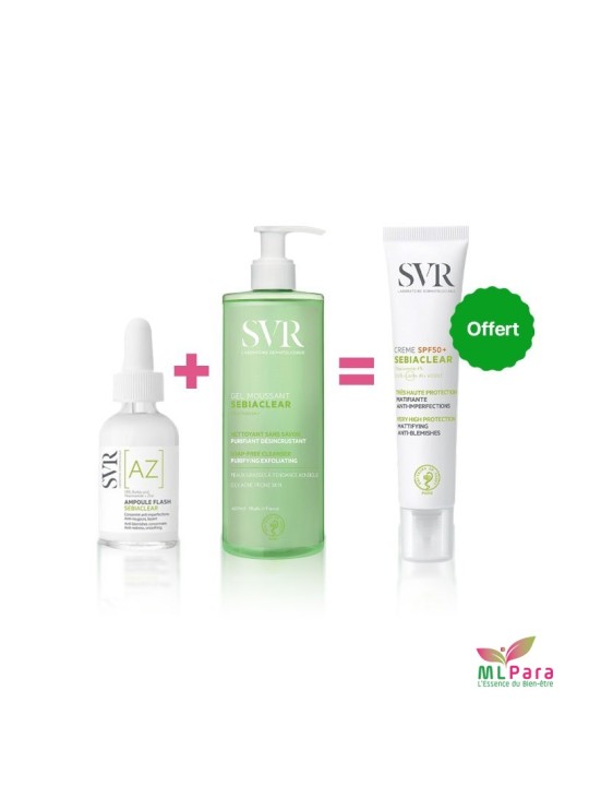 Gel moussant nettoyant  Pack SVR anti acné ( écran Sebiaclear offert)