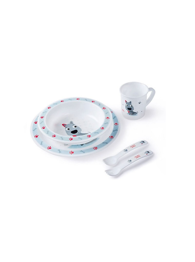 CANPOL BABIES set repas 5p bleu happy animals chiens 4/401