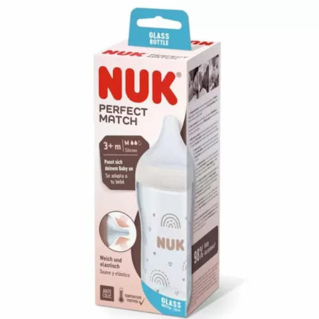 NUK BIBERON PERFECT MATCH ANTI COLIC 3M+ 230ML EN VERRE