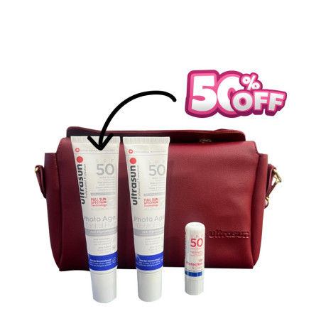 ULTRASUN TROUSSE BORDEAUX CUIR ANTI-AGE ANTI-TACHE SPF50+