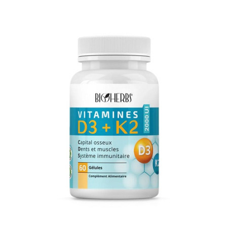 BIOHERBS VITAMINES D3+K2 60 GELULES