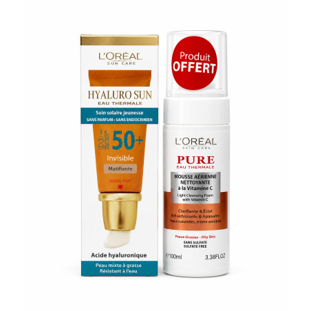 L'Oramel Hyalurosun ecran care invisible matifiant  SPF50+ 50ML + MOUSSE GRATUITE