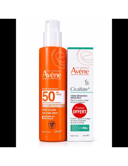AVENE - SPRAY SOLAIRE INVISIBLE SPF50+ ADULTE 200ML + AVENE CICALFATE CRME REPARATRICE 40ML OFFERTE