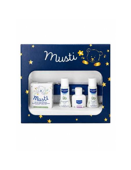 MUSTELA MUSTI - COFFRET : EAU PARFUMEE + EAU NETTOYANTE + LINIMENT + GEL LAVANT DOUX ET TROUSSE OFFERTE