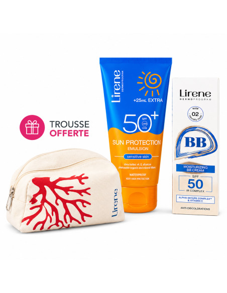 Émulsion Solaire SPF 50+ Sensitive Skin + BB Crème SPF 50+ Teinte 02 Nude + Trousse Lirene Offerte