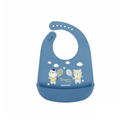 CANPOL BABIES bavoir silicone avec poche bonjour paris - bleu ref 74/027