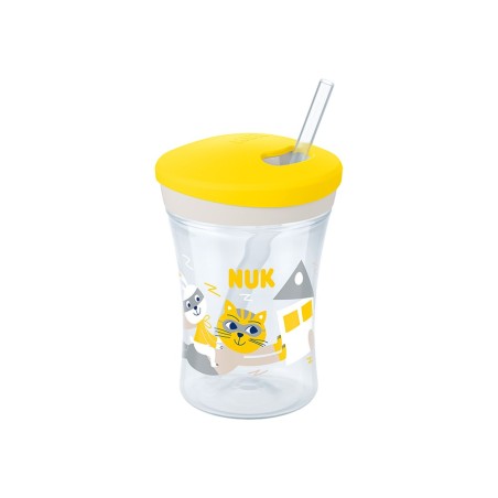 NUK ACTION CUP+PAILLE 230ML Vert / Jaune / Mauve