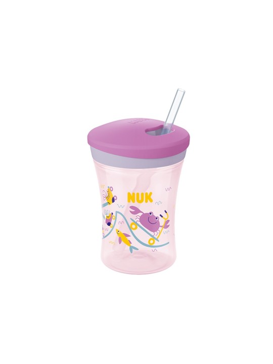 NUK ACTION CUP+PAILLE 230ML Vert / Jaune / Mauve