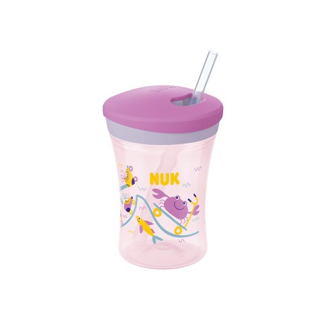 NUK ACTION CUP+PAILLE 230ML Vert / Jaune / Mauve